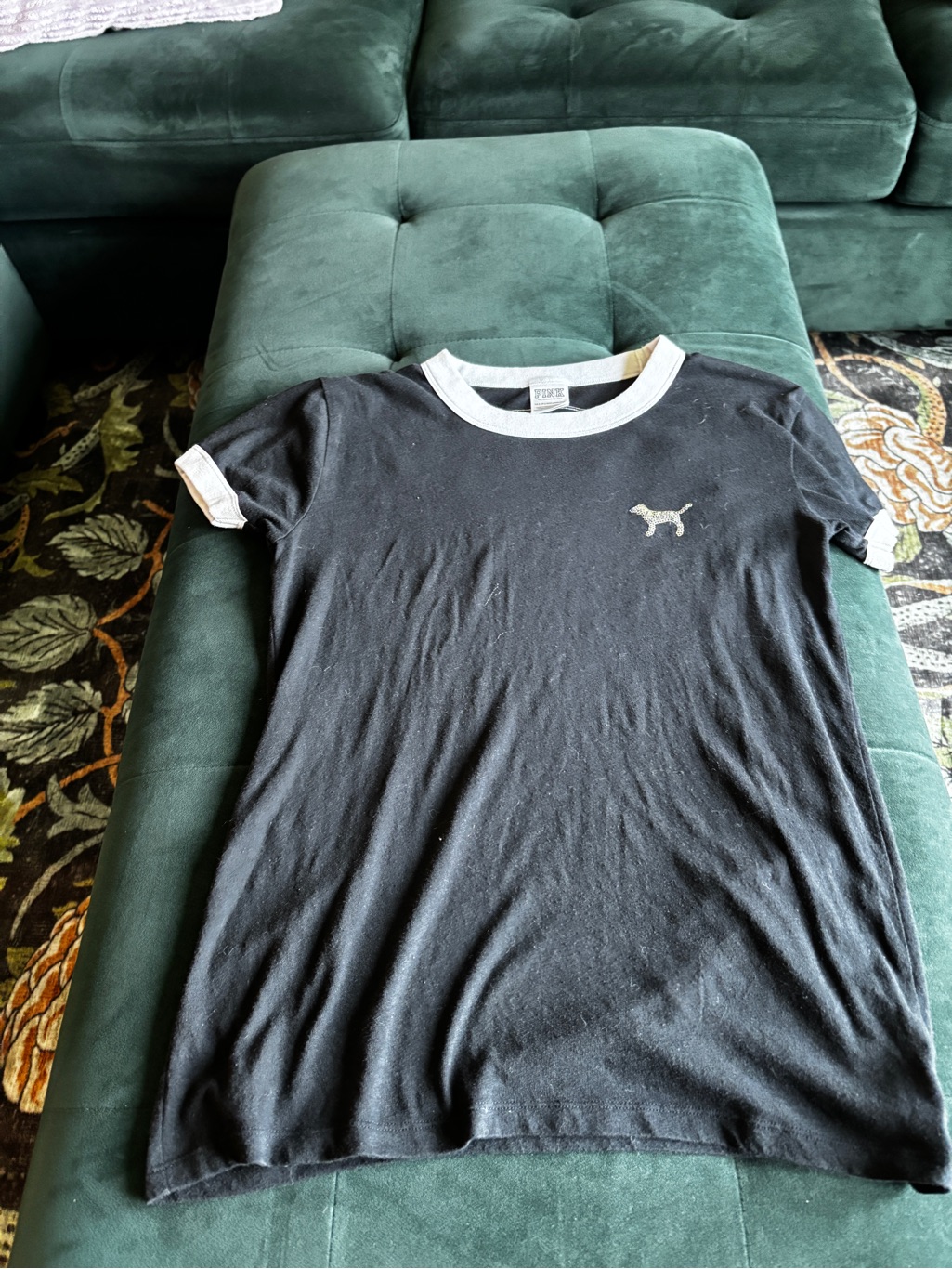 Pink Victoria's Secret Black Ringer Tee With Silver Sequin Accents
